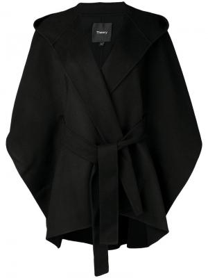 Пальто в стилистике кейпа с поясом Theory. Цвет: черный