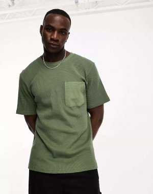 Зеленая объемная вафельная футболка Bolongaro Trevor TALL. Цвет: зеленый