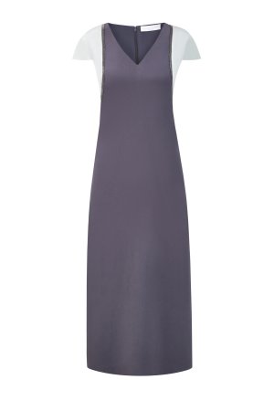 Платье-миди из крепа с мерцающей вышивкой FABIANA FILIPPI. Цвет: серый
