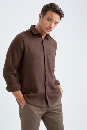Рубашка Lumberjack с длинными рукавами и воротником-поло стандартного кроя , коричневый DeFacto