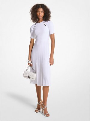Платье миди на пуговицах в рубчик эластичной вязки , белый Michael Kors