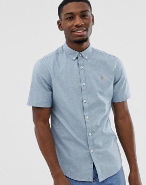 Голубая оксфордская приталенная рубашка с короткими рукавами Steen-Синий Farah