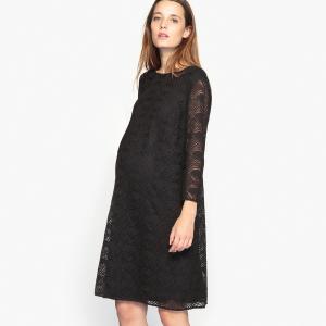 Платье кружевное для периода беременности La Redoute Collections. Цвет: черный