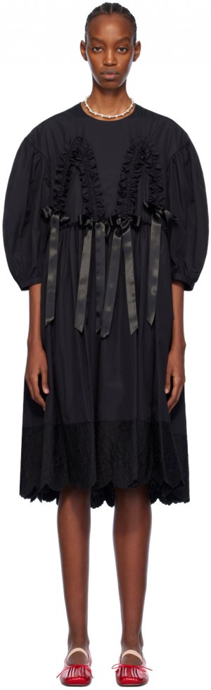 Черное платье-миди с пышными рукавами , цвет Black/Black Simone Rocha