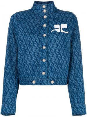 Укороченная джинсовая куртка с принтом Courrèges. Цвет: синий