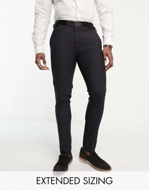 Черные узкие брюки-смокинг из шерсти с атласной полоской по бокам Verona Noak. Цвет: черный