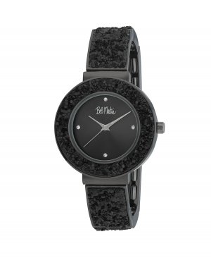 Унисекс Часы-браслет из черного металла с эластичными пайетками, 35 мм , черный Bob Mackie