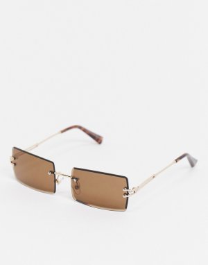 Солнцезащитные очки без оправы с темно-коричневыми прямоугольными стеклами -Коричневый цвет New Look
