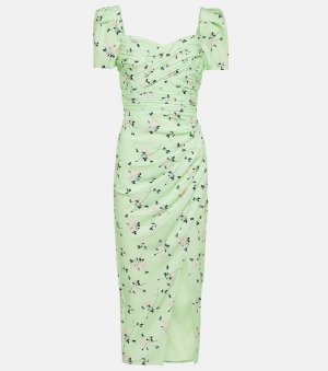 Платье миди из крепа с цветочным принтом SELF-PORTRAIT, зеленый Self-Portrait