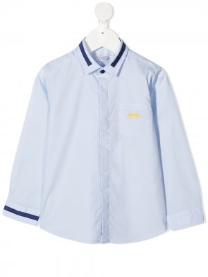 Рубашка с длинными рукавами и контрастной окантовкой Cesare Paciotti 4Us Kids. Цвет: синий