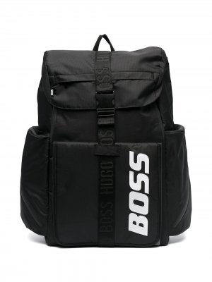 Рюкзак с карманами BOSS Kidswear. Цвет: черный