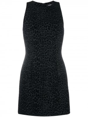 Короткое платье с леопардовым принтом и блестками Balmain. Цвет: черный
