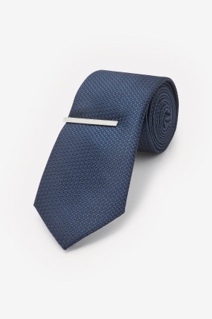 Текстурированный галстук и зажим , синий Next