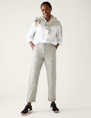 Узкие брюки-чиносы хлопкового цвета, окрашенные в чайный цвет , светло-серый Marks & Spencer