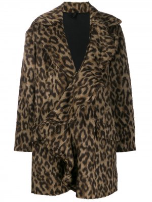 Пальто с леопардовым узором и оборками UNRAVEL PROJECT. Цвет: коричневый