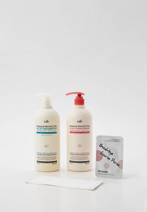 Набор для ухода за волосами Lador бесщелочной шампунь сухих поврежденных волос Damage Protector Acid Shampoo, 900 мл, кондиционер и Conditioner, мл. Цвет: прозрачный