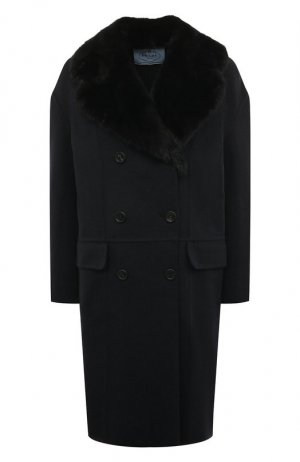 Шерстяное пальто Prada. Цвет: синий