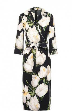 Платье с запахом в пижамном стиле цветочным принтом Dolce & Gabbana. Цвет: белый