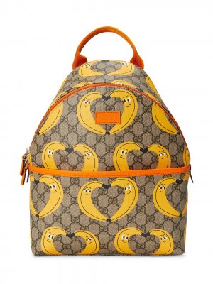 Рюкзак с принтом из коллаборации Nina Dzyvulska Gucci Kids. Цвет: бежевый