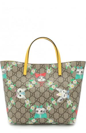 Текстильная сумка с принтом Gucci. Цвет: коричневый