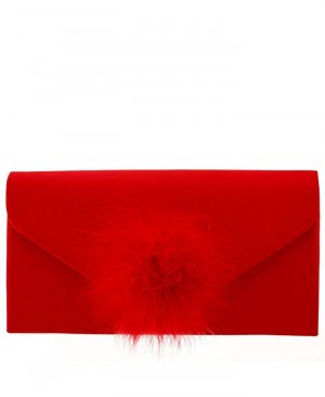 Клатч-конверт с помпоном , красный Nina