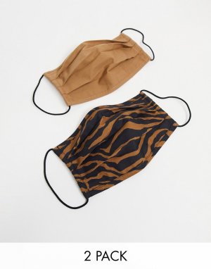 Набор из двух масок для лица с принтом «зебра» и бежевого цвета -Многоцветный Pieces
