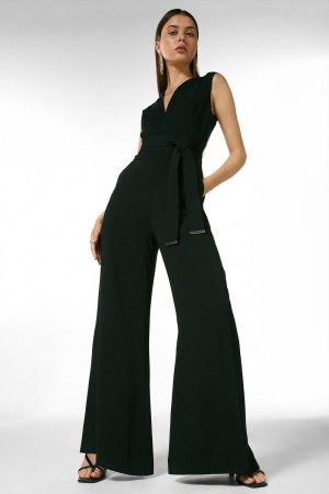 Мягкий приталенный комбинезон с широкими штанинами для высокого роста , черный Karen Millen