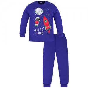 Пижама для мальчиков, брюки, застежка отсутствует, рукава с манжетами, брюки размер 86, синий Утенок. Цвет: синий