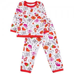Пижама для девочки Цвет белый с красным принтом Размер 110-116 Футер двухнитка начес Юлала