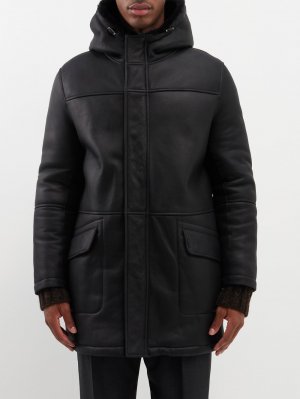 Кожаное пальто с капюшоном на подкладке из овчины , черный Yves Salomon