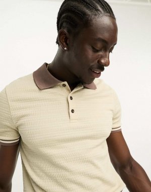 Бежевая укороченная рубашка-поло скинни с воротником в стиле ретро ASOS DESIGN