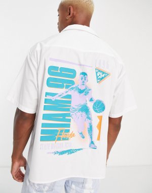 Белая рубашка свободного кроя с принтом баскетбольного мяча на спине DESIGN Asos
