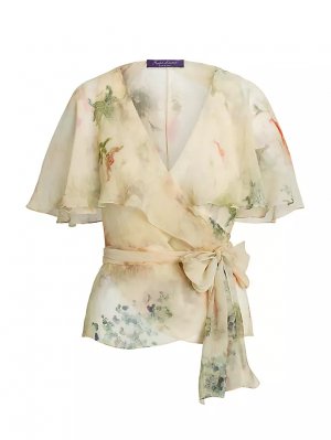 Шелковая блузка-кейп с цветочным принтом Amilea , мультиколор Ralph Lauren Collection