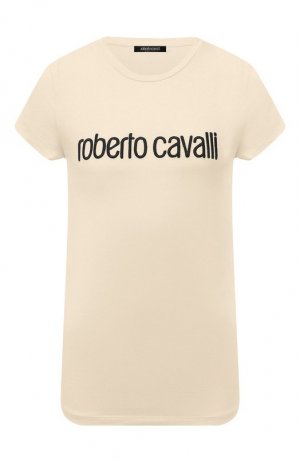 Хлопковая футболка Roberto Cavalli. Цвет: кремовый