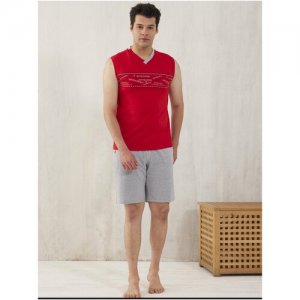 Пижама мужская с шортами красная футболка синие шорты, размер L (50) Relax Mode. Цвет: красный