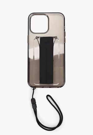 Чехол для iPhone Uniq 15 Pro Max, Heldro Mount с ремешком на руку, шнурком кисть, трансформируется в подставку. Цвет: серый