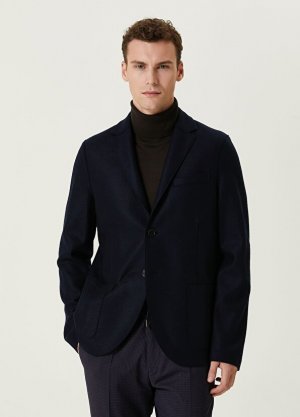 Темно-синяя шерстяная куртка с воротником-бабочкой Harris Wharf London. Цвет: синий