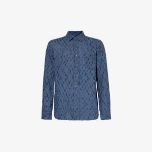 Льняная рубашка классического кроя с длинными рукавами и принтом тай-дай , синий 120% Lino