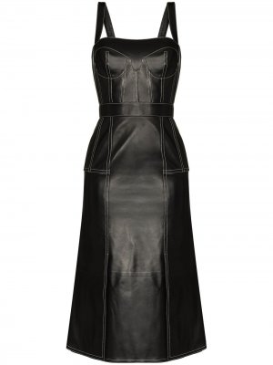 Кожаное платье миди с квадратным вырезом Alexander McQueen. Цвет: черный