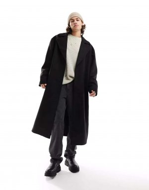Черное объемное пальто из смесовой шерсти ASOS. Цвет: черный