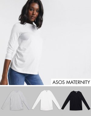 Хлопковая футболка с круглым вырезом и длинными рукавами ASOS DESIGN Maternity, комплект из 3 комплектов SAVE - GRAY