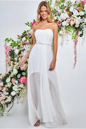 Шифоновое свадебное платье Bardot с поясом , белый Goddiva