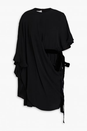 Платье мини из шелкового крепа с эффектом кейпа и оборками , черный Valentino Garavani