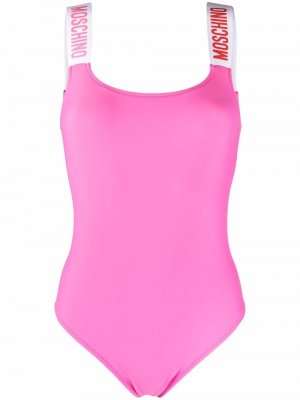 Logo-print V-back swimsuit Moschino. Цвет: розовый