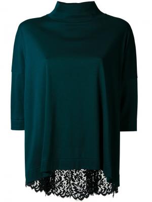 Блузка с кружевной вставкой на спине Muveil. Цвет: зелёный