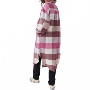 Длинное рубиновое пальто в клетку женское , цвет Wine Combo Free People