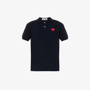 Рубашка-поло из хлопкового пике с аппликацией логотипа, темно-синий Comme des Garçons