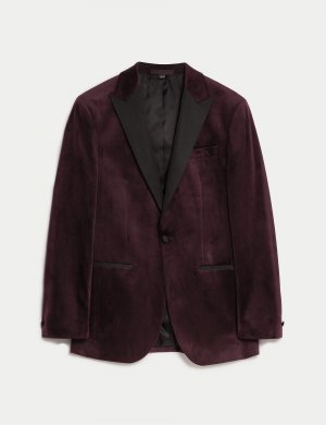 Бархатный пиджак-смокинг приталенного кроя , бургундия Marks & Spencer
