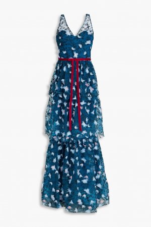 Ярусное платье из тюля с декором MARCHESA NOTTE, бензиновый Notte