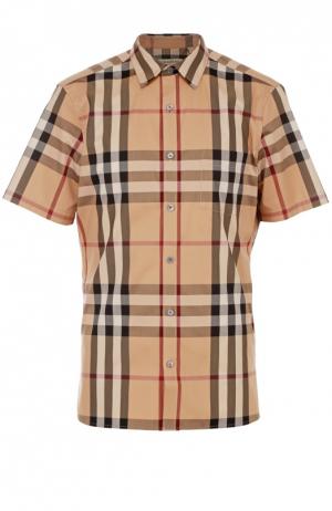 Рубашка из эластичного хлопка с короткими рукавами Burberry. Цвет: бежевый